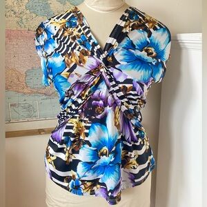 Cache Striped Floral Print Top